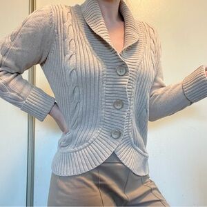 G.H. Bass Vintage Y2K 100% Cotton Beige Cable Knit Shawl Collar Cardigan